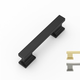 Rergy 20 Pack Cabinet Handles, 3 Inch Hole Center Pulls, Black Kitchen Drawer Pulls and Knobs, Square Hardware for Bathroom Dresser