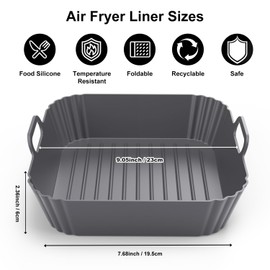 PINTAUR 9-Inch Square Silicone Liners for Large Air Fryer 2Pack, Silicone Pot Baking Accessories for Chefman 6 to 8.5QT, Reusable Air Fryer Tray Insert for Oven Microwave Accessories