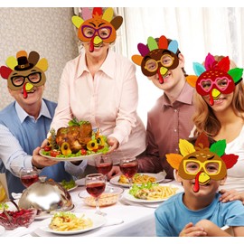 80UncleKimby 16PCS Thanksgiving Crafts for Kids - Felt Turkey Masks DIY Arts Kit, Fall Party Favors Classroom Activities Supplies in Bulk