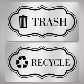 Avery Recycle and Trash Stickers, Metallic Recycle and Trash Signs for Bins, Containers, Trash Cans and Walls, Waterproof, UV Resistant, Preprinted, 2" x 3.75", 8 Total