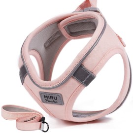 Miru pochi Dog Harness for Small Dogs and Cats, Leash Collar, Ultra Small Dogs, Puppies, Winter, Cute, Cute, Easy to Put on, Popular, No Shedding Set, Tracheal Destruction, Light Reflection, Pull
