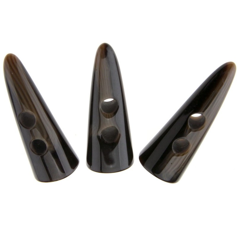 10pcs Dark Coffee Resin Toggle Buttons Horn Tooth Shape Two