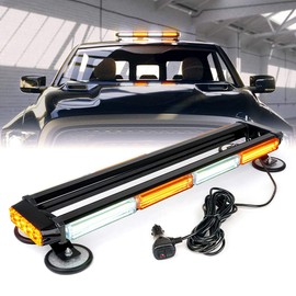 Xprite White Amber COB LED Rooftop Strobe Flashing Light Bar Double Side 26" High Visibility Emergency Hazard Warning Beacon Lights w/Magnetic Base for Safety Vehicles Tow Trucks Pickup Cars Snowplow