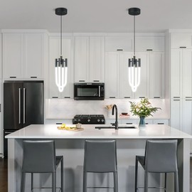 BNHHLZ Modern Black LED Pendant Light Fixture U-Shaped Adjustable 2 Ring Pendant Lighting for Kitchen Island Living Room Dining Room Bedroom（1 Pack）