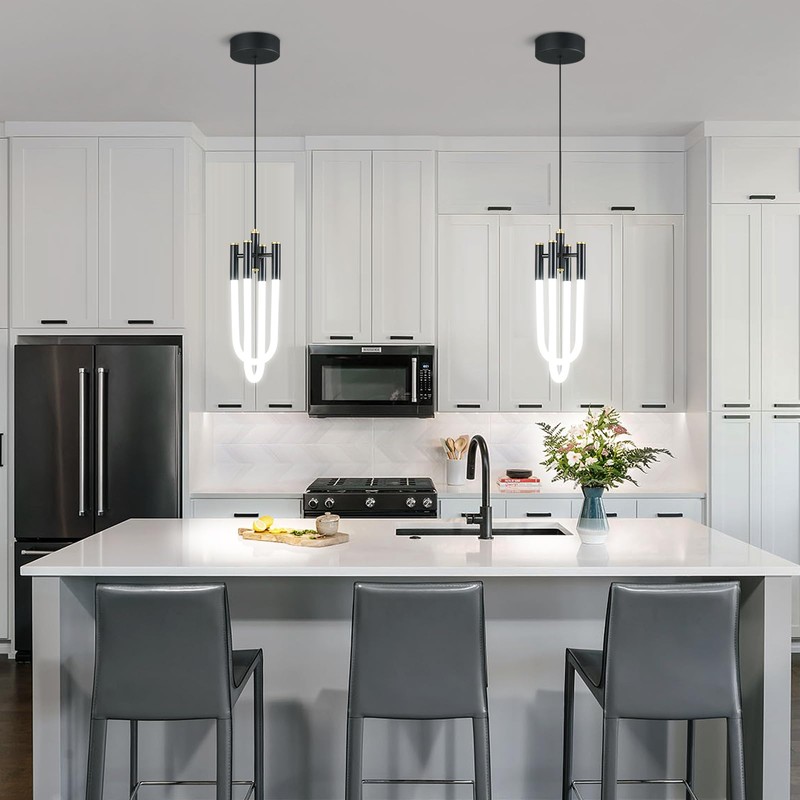 BNHHLZ Modern Black LED Pendant Light Fixture U-Shaped Adjustable 2