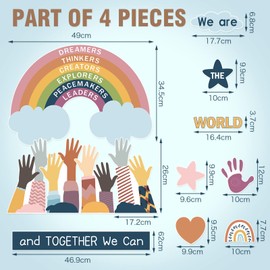 92 Pieces One World Together Classroom Decorations We Can Change The World Classroom Wall Decor We Are and Together Hands Cutouts with Stars Rainbow Cutouts for School Classroom Decor (Boho)