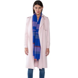 JENNIE LIU Womens 100% Cashmere Shawl Wraps (MP04-G1933-BlueOrangePink, Tartan Plaid Checked)