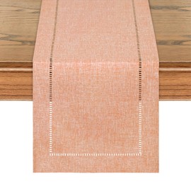 LOMOHOO Rustic Table Runner 72 Inches Long, Cotton Linen Boho Table Runners, Farmhouse Table Runner, Braided Striped Coffee Table Runners for Dinner Party Holiday 15 x 72 Inches (32x180cm, Coral)