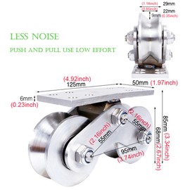 RHKING Sliding Gate Casters Groove Wheel Heavy Duty Rigid Caster Double Pulley Silent Detachable Stainless for Inverted Track Sliding Gate Loading Capacity 3000Kg/6600 lbs