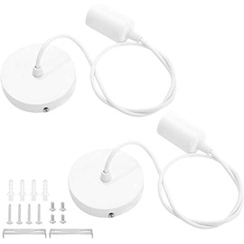 ZHIQIN ZHIQIN 2 Pack Ceiling Pendant Light Fitting White E27 Metal Ceiling Rose Pendant Lamp Holder Light Fitting Set with 100cm Cable for Kitchen Dining Room Ceiling Lights