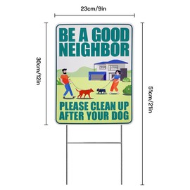 Clean Up After Your Dog Signs with 2pcs Metal H Stakes, 12"x9" Be a Good Neighbor No Pooping Dog Signs For Yard, Home/Outdoor