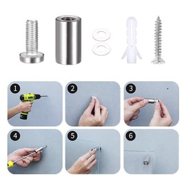 Pack of 25 16 x 30 mm Stainless Steel Advertising Screw Glass Spacers, Wall Spacers, Screw Sign Holder for Picture Frames, Advertising Poster Signs, with Screw etc. Mounting Accessories