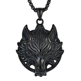 YL Men's Wolf Necklace Stainless Steel Wolf Head Pendant 18k Black Gold Jewelry
