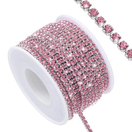 uxcell - Cadena de diamantes de imitación de vidrio de 11 yardas, tiras de diamantes de imitación para bricolaje, adornos de costura con diamantes de imitación, diamantes de imitación rojo rosa con