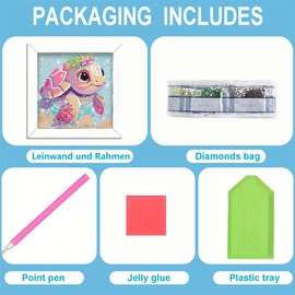 OSLEY Children's Diamond Painting Set, 5D DIY Cartoon Diamond Painting Pictures, 15 x 15 cm Canvas and with 18 x 18 cm Picture Frame for Children and Girls, Adults
