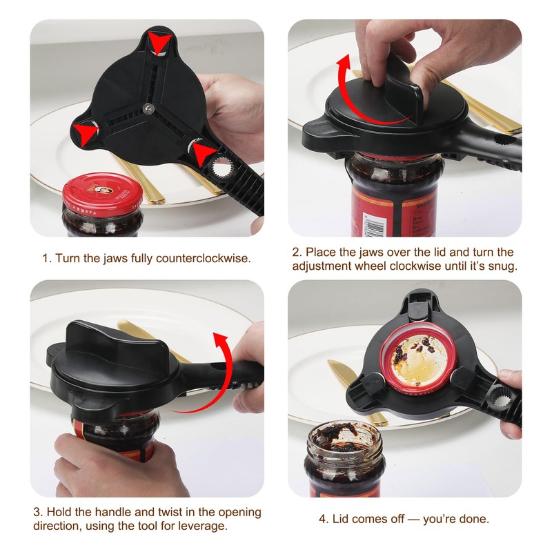 Jar Opener for Seniors, 4-in-1 Adjustable Lid Opener with Non-Slip