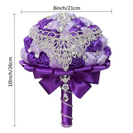 Handmade Luxury Wedding Bridal Bouquet Large Silk Rose Holding Toss Artificial Flowers Bouquets with Satin Ribbon Pearls Rhinestone for Bride Vintage Royal Wedding Bouquet (Purple+Lavender)