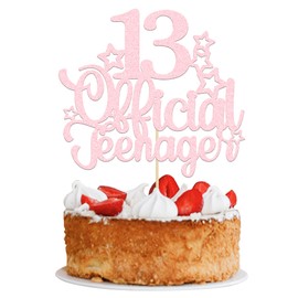 1 paquete de 13 decoraciones oficiales para tartas para adolescentes, color rosa claro con purpurina, número 13 de saludos a 13 decoraciones para tartas de 13 cumpleaños para adolescentes, suministros de decoración de fiesta de cumpleaños 13