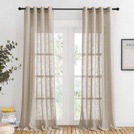 NICETOWN Taupe Linen Curtain for Sliding Glass Doors, 52 inches Wide Linen Textured Semi Sheer Backdrop Large Window Curtain for Bedroom Dining Living Room, W52'' x L108'', 1 Panel