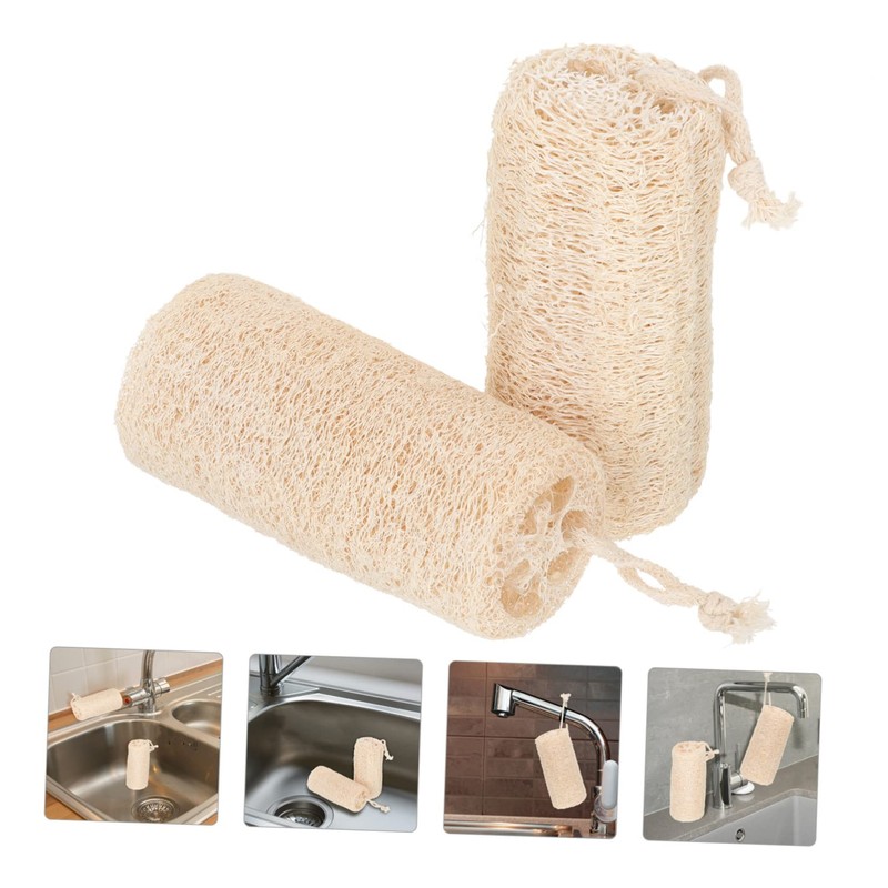 WOONEKY 2Pcs Natural Loofah Sponge Scrubber Lightweight Versatile Kitchen Cleaning