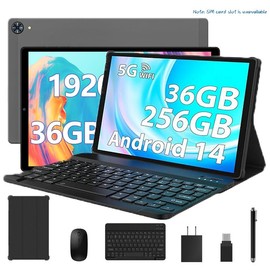 YUMKEM Tablets 10.3 Inch Android 14, 36GB RAM+256GB ROM (TF 1TB), FHD In-cell Screen/5G WiFi/Octa-Core/6000mAh/5+13MP/GMS/BT 5.0/Metal Body, 2-in-1 Tablet  PC w/Keyboard  Mouse Case Stylus - Color: Gray