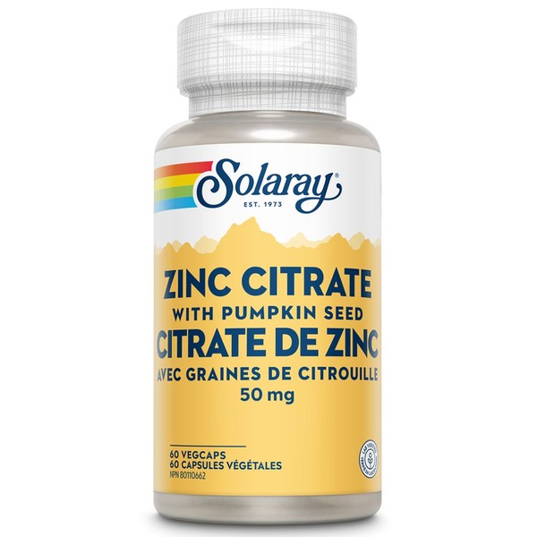 Solaray Zinc Citrate With Pumpkin Seed 50mg, 60 Vegetable Capsules