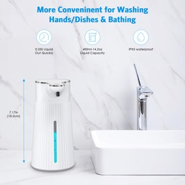AMIR Automatic Soap Dispenser, Touchless Foaming Soap Dispenser 400ml USB Rechargeable Dispenser Electric Wall Mounted 2levels Adjustable Foam Soap Dispenser for Bathroom Kitchen Dish Soap