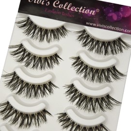 Vivis 5 Pairs Natural Lashes Handmade Eyelashes Wispy Long Thick Black Ultra Soft Clear Band False Cat Eye Multipack Set - S1