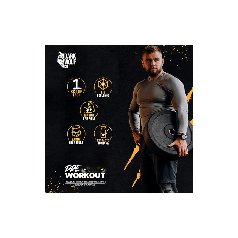 Polvo pre entreno Dark Wolf 300 g - 30 Porciones,