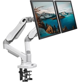 HUANUO Dual/Single Monitor Stand - Grommet Mounting Base for 13''-32'' Screens - Each Arm Holds 4.4 to 19.8lbs-Full Adjustable Monitor Desk Mount Swivel Vesa Bracket with C Clamp:_White Dual Monitor Arm (Support 13 to 30" )