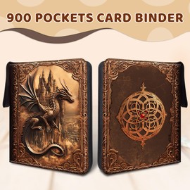 Wazzio 900 Pocket Trading Card Storage Album, Card Binder with 50 Durable 9-Pocket Pages, Birthday Gifts for Fathers Day, Retro Dragon Design on Pocket Card Packs, Gifts for Zipper Closure Collector