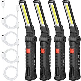 4 Pieces LED Work Light COB Rechargeable Work Lights with Magnetic Base and 360° Rotation Stand 5 Modes Portable Work Flash Light for Car Repair, Household and Outdoor Use (Large)
