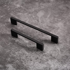 Alzassbg 10 Pack Matte Black Cabinet Pulls, 5 Inch(128mm) Hole Centers Cabinet Handles Kitchen Hardware Rectangle Pulls for Drawers and Cabinets AL3051MB