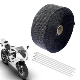 Heat Protection Tape, Exhaust Tape, Basalt Fibre Exhaust Tape, Heat Protection Tape, Basalt Fibre, 15 m x 2.5 cm, Heat Protection Tape, Exhaust Yellow with 6 Stainless Steel Cable Ties, Titanium Heat