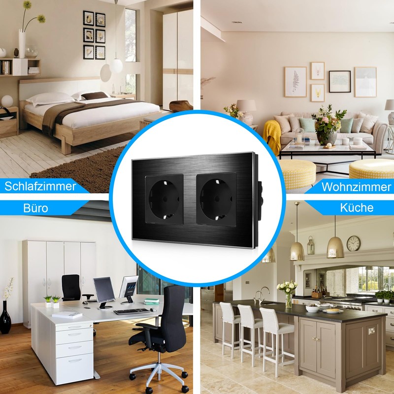 CNBINGO Aluminium Schuko Socket Flush-Mounted, Protective Contact Installation Wall Socket