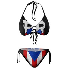Swimsuits Puerto Rico Pr Flag Bikini Set with Bra and Strappy Triangle for Women，Large