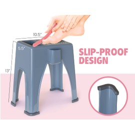 Skywin Pedicure Foot Rest - Non-Slip Salon Step, Side and Back Pockets Holds Pedicure Essentials, 9 x 7 x 10 inches (Grey)