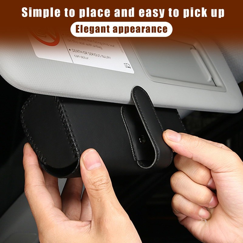 Augeny Sunglasses Holder for Car Sun Visor, Leather Auto Eyeglasses