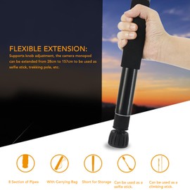 Camera Monopod, 8 Sections Selfie Stick Trekking Pole Aluminum Alloy Monopod Trekking Pole Anti Slip Extendable Selfie Stick Monopod for Hiking, Travel, Camping, Photography