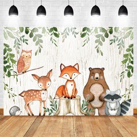 Mehofoto Woodland Baby Shower Birthday Backdrop Forest Animals Photography Background 7 x 5 ft Vinyl Woodland Baby Shower Party Photo Backdrop