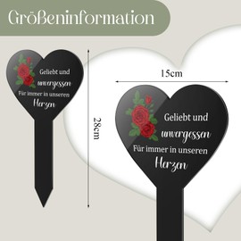 Photect Heart Grave Stake Black Acrylic Grave Decoration with Engraving Geliebt Und unvergessen Für Immer in Unseren Herzen Memorial Plaque Grave Decoration Weatherproof Garden Stake for Grave