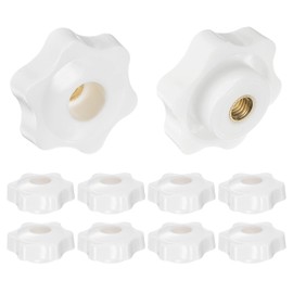 QUARKZMAN Star Knobs M6 Internal Thread 38 mm Head Plastic Through Hole Brass Screw Clamping Handles Thread Buttons White Pack of 10