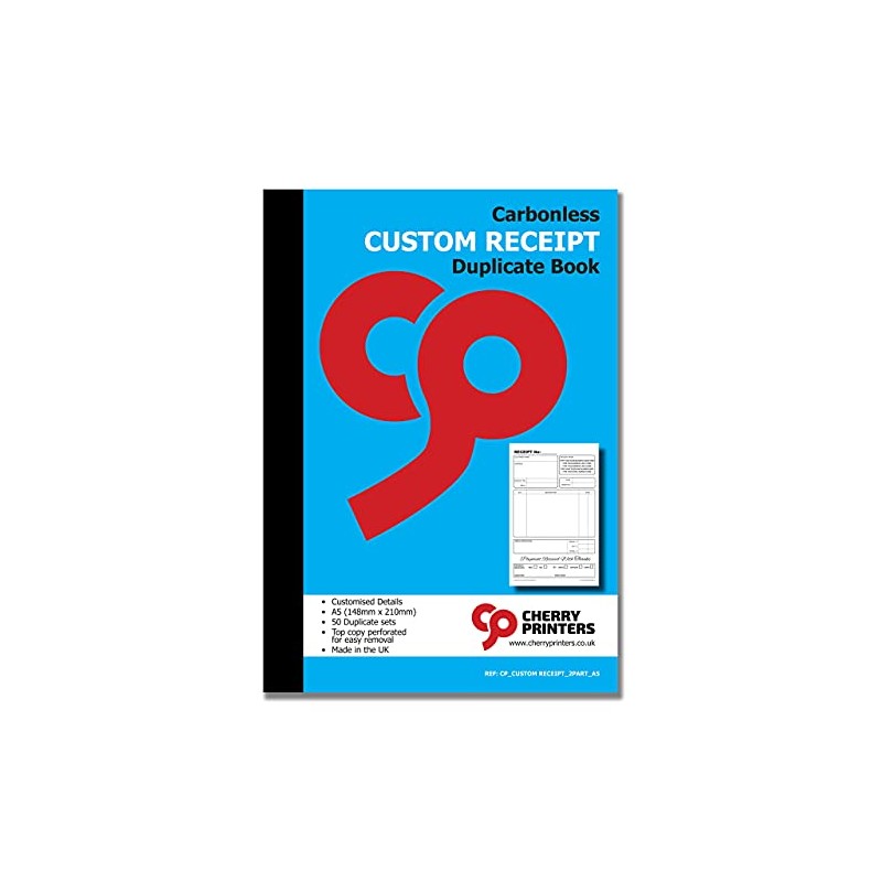 Cherry Carbonless NCR **Custom** Receipt Duplicate Book A5 50 Sets