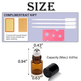RAMFIYN 120 pack Amber Roller Bottles for Essential Oils 2ml Refillable Roll on Applicator for Travel Mini Makeup Containers with Pipettes and Bottle Opener