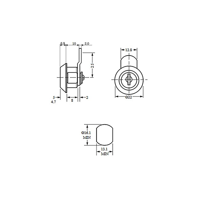 Cabinet Lock Furniture Lock Letter Box Lock 8 mm Lever