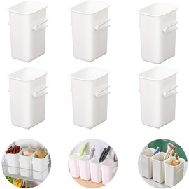 MdakeGo 6 PCS Refrigerator Door Organizer, Plastic Refrigerator Side Door Storage Containers with Side Snap, BPA-Free, Space-Saving Organizer Bins for Refrigerator, Kitchen Cabinet, Bathroom (White)