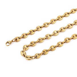 HZMAN Stainless Steel Necklace for Men Hip Hop Polished Gold Chain Coffee Bean Chain Necklace Jewelry Gift (22in)