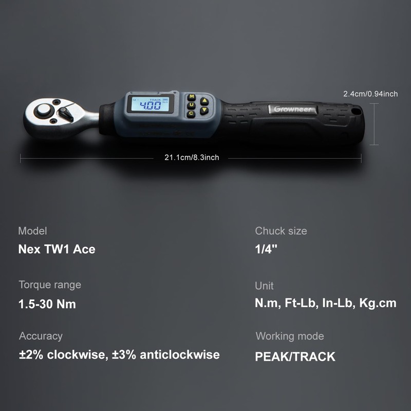GROWNEER Digital Torque Wrench, 1.1-22.1 Ft-lbs/1.5-30 Nm, 1/4'' Drive Inch