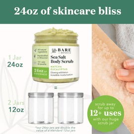 Bare Botanics Body Scrub (Matcha Eucalyptus) – Gentle Exfoliator & Super Moisturizer | Includes a Wooden Spoon | All Natural, No Synthetic Fragrances, No Nut Oils, Ready to Gift | Net Weight 24oz