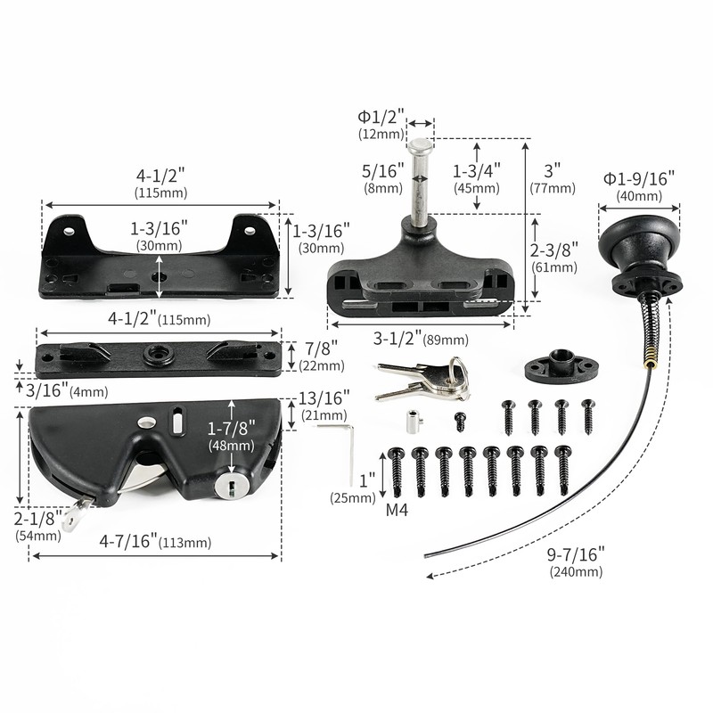 KABMOZ,Key Lockable Gate Latch with Spring Loaded Pull Cable and